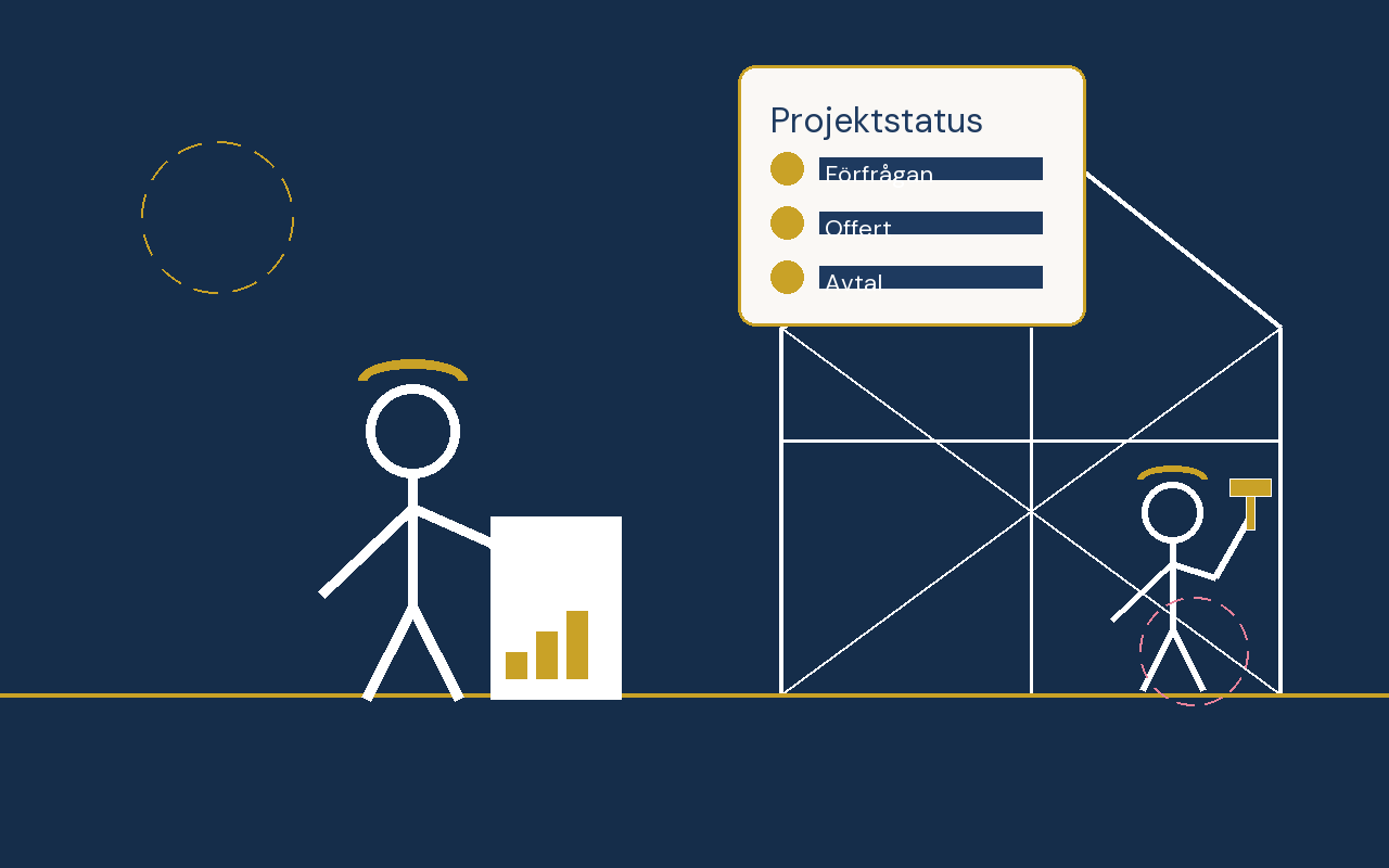 Illustration av en byggarbetare med surfplatta och projektstatus